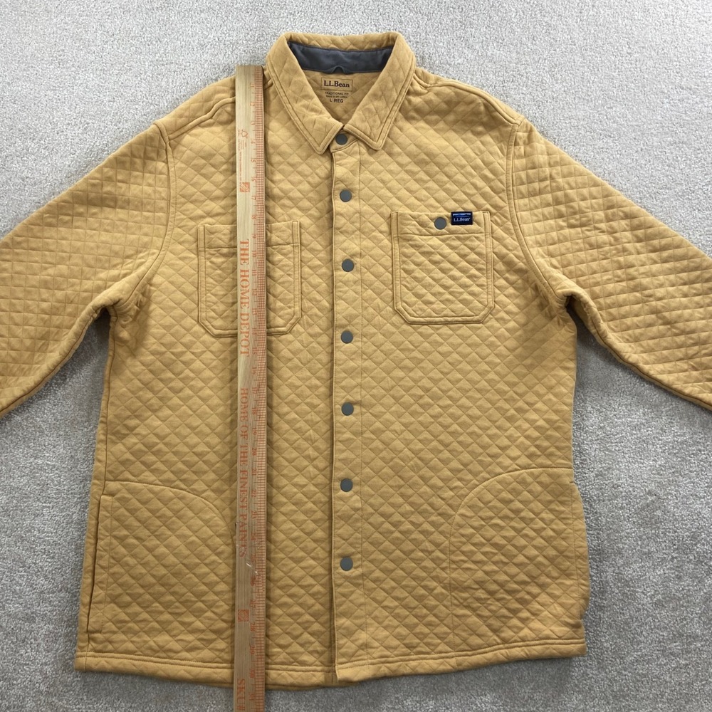 LL Bean Quilted Shirt Jacket Mens Large Mustard Yellow Snap Traditional Fit - Picture 9 of 10